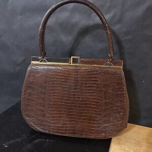 Vintage Brown  Lizard  Handbag Pocketbook Satchel